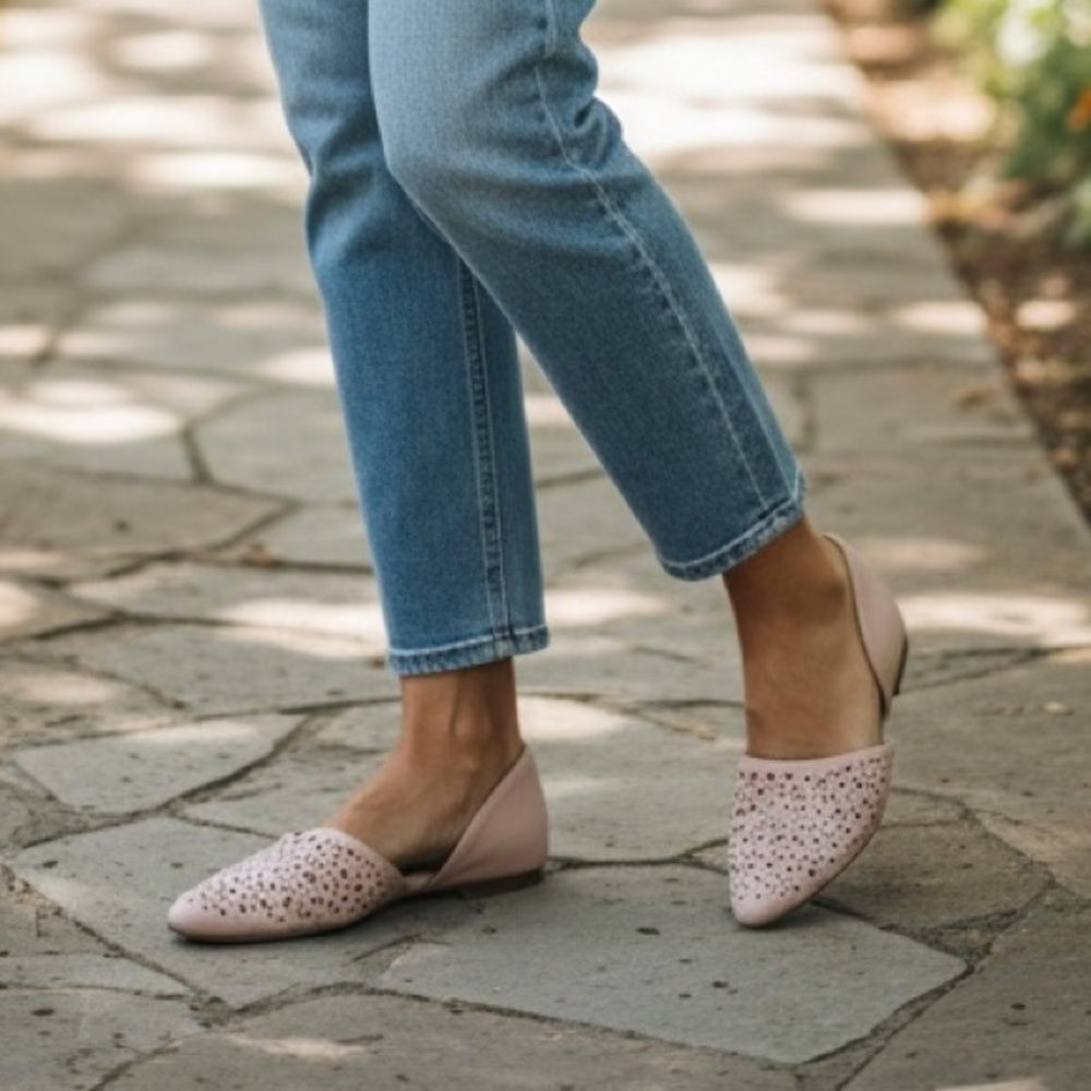 Restricted Blush Pink Cottagecore Slip on Flats Laser Cut Geo Print Size 7.5